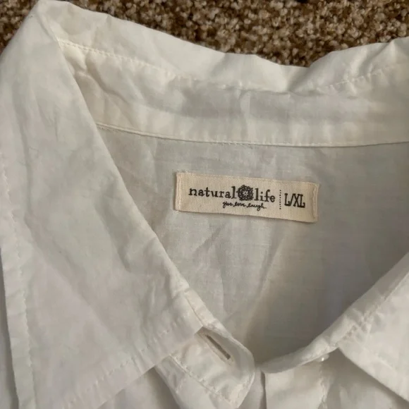 Natural Life || Oversized White Cotton Button Down Shirt Size L/XL - Picture 3 of 12